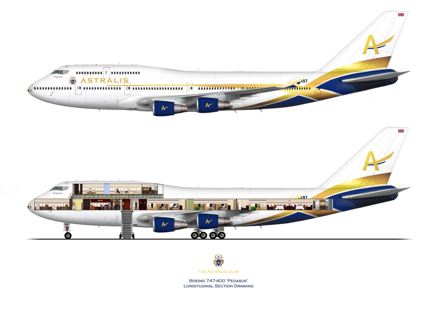 Astralis Air _The Astralis ClubB747-400 Livery and INTERIOR longitudinal section drawing