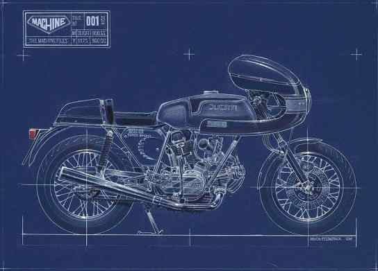 Canson sketch of a 1975 Ducati 900 SS by Bryon Fitzpatrick