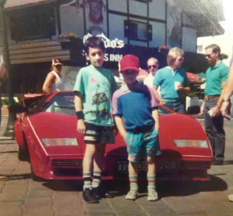 Eight year old Carlos Salaff (left) with his brother Andres, basking in the glory of the Lamborghini Countach.