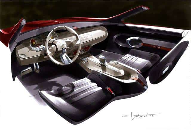 Rendering of the interior of the 2005 Chevrolet Camaro by Julien Montousse